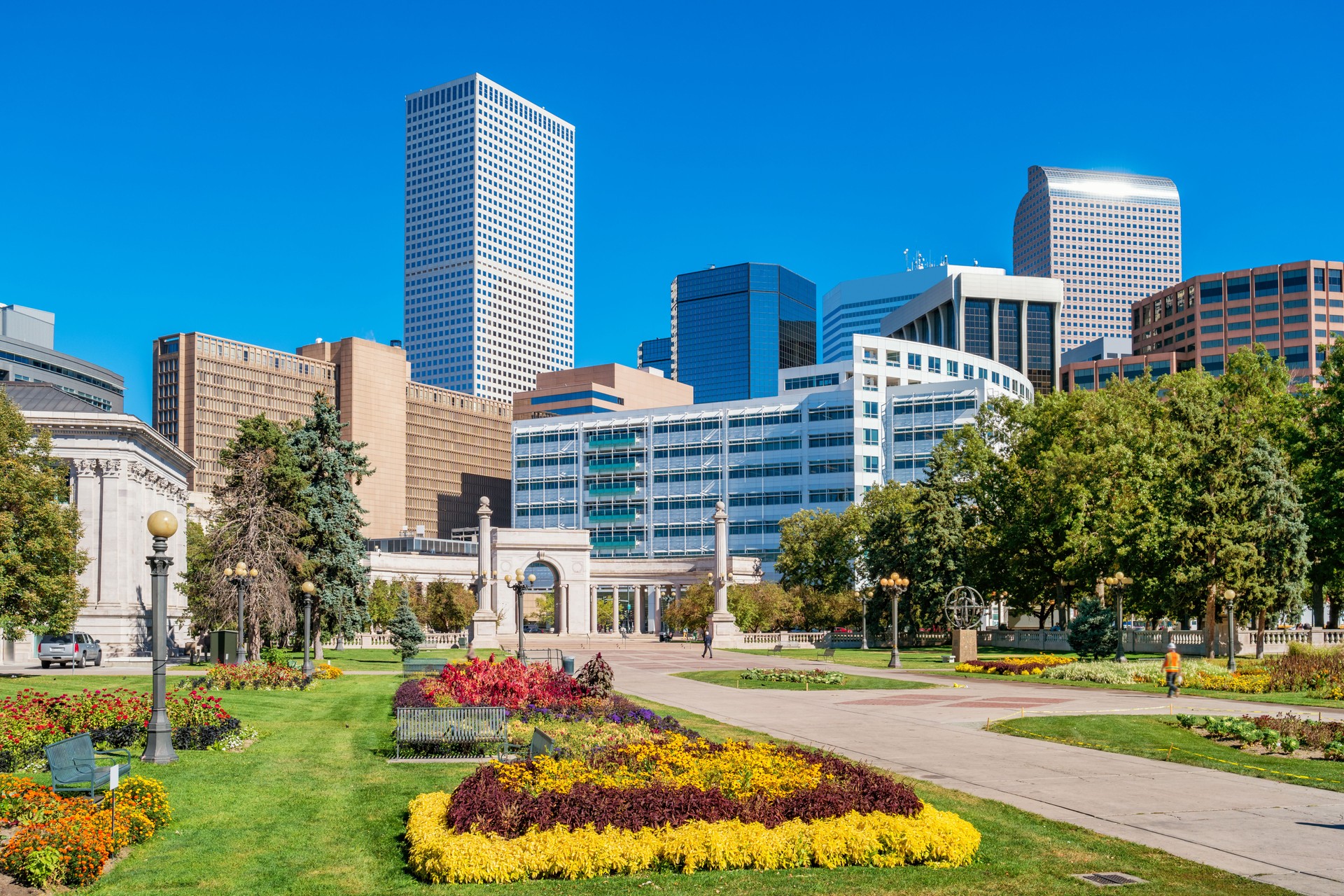 Civic Center Park and downtown Denver Colorado USA